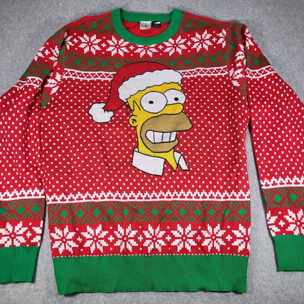 Homer Simpson‎ Ugly Christmas Sweater NWOT Mens Large Crew Neck Red Green White - Picture 4 of 8